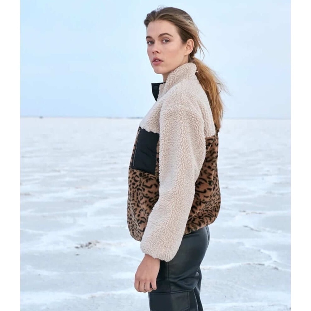 New! Rails Saga Faux Fur Sherpa Leopard Cheetah Pullover Plush Teddy Jacket - Picture 4 of 16